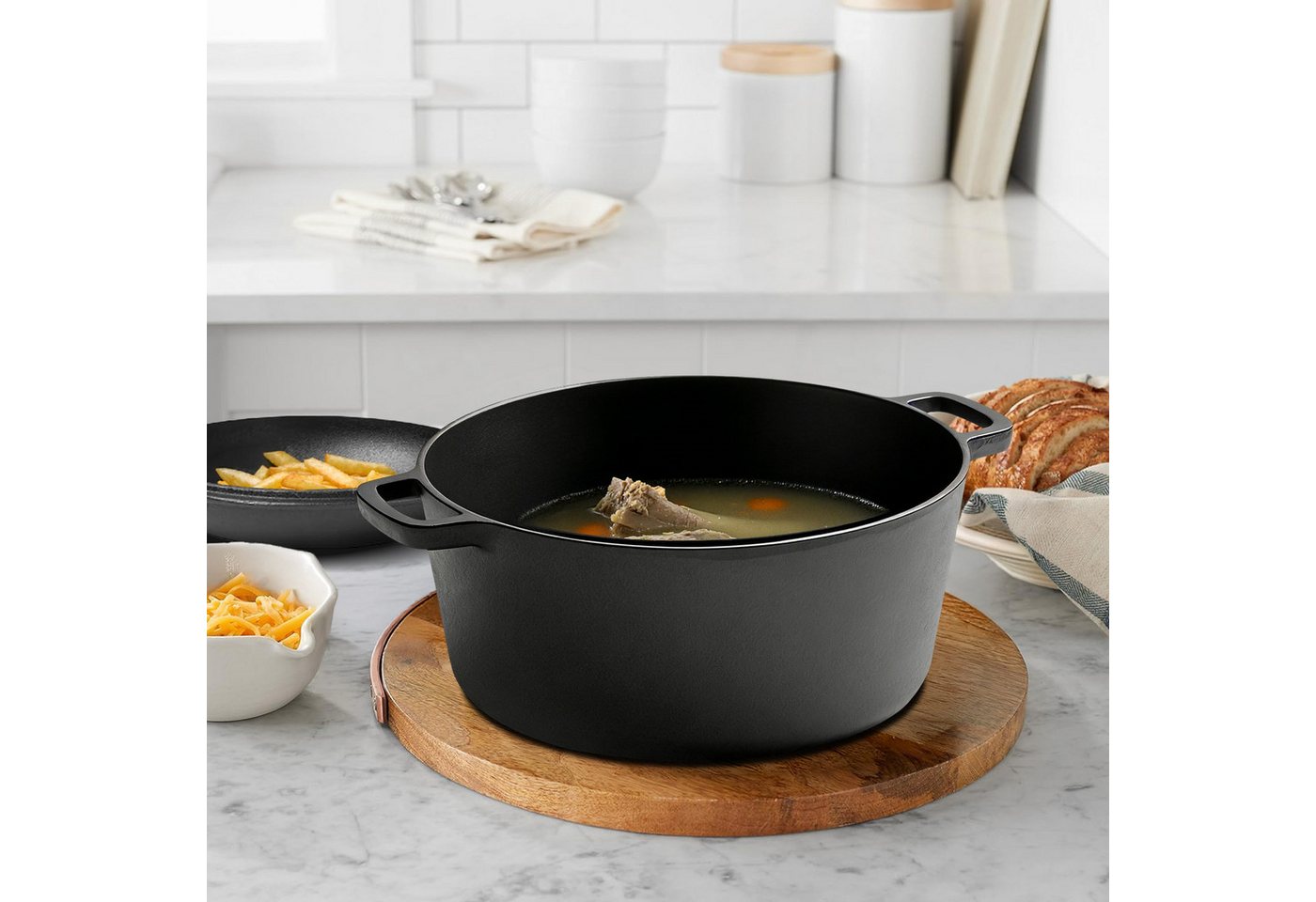 PFCTART Grilltopf Gusseisen Brotbacktopf mit Deckel – Dutch Oven 2-in-1, Gusseisen (Set, 1-tlg., Zum Brotbacken, Braten & Schmoren – inkl. Zubehör Set), Für Backofen, Grill & Induktion geeignet – bis 450 °C hitzebeständig