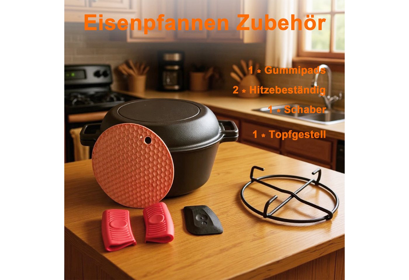 PFCTART Grilltopf Gusseisen Brotbacktopf mit Deckel – Dutch Oven 2-in-1, Gusseisen (Set, 1-tlg., Zum Brotbacken, Braten & Schmoren – inkl. Zubehör Set), Für Backofen, Grill & Induktion geeignet – bis 450 °C hitzebeständig Bild 2