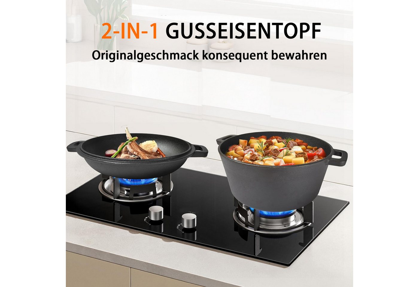 PFCTART Grilltopf Gusseisen Brotbacktopf mit Deckel – Dutch Oven 2-in-1, Gusseisen (Set, 1-tlg., Zum Brotbacken, Braten & Schmoren – inkl. Zubehör Set), Für Backofen, Grill & Induktion geeignet – bis 450 °C hitzebeständig Bild 3