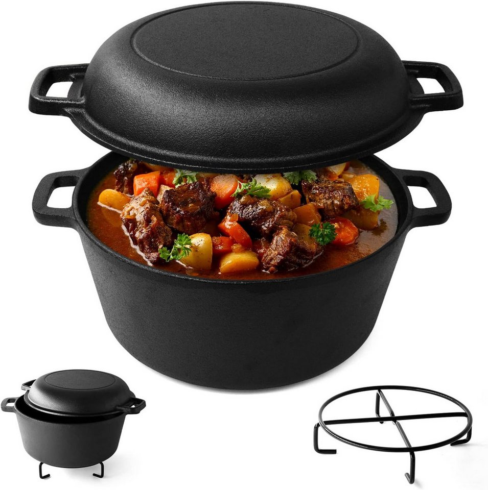 PFCTART Grilltopf Gusseisen Brotbacktopf mit Deckel – Dutch Oven 2-in-1, Gusseisen (Set, 1-tlg., Zum Brotbacken, Braten & Schmoren – inkl. Zubehör Set), Für Backofen, Grill & Induktion geeignet – bis 450 °C hitzebeständig Bild 5