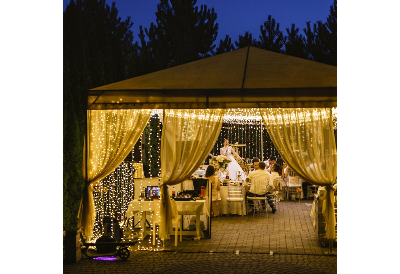 LQWELL LED-Lichtervorhang Lichterkette Fenster 3 x 3m 300 Leds Lichterkettenvorhang, für Innen Außen Zimmer Hochzeit Party Weihnachten Deko Bild 2