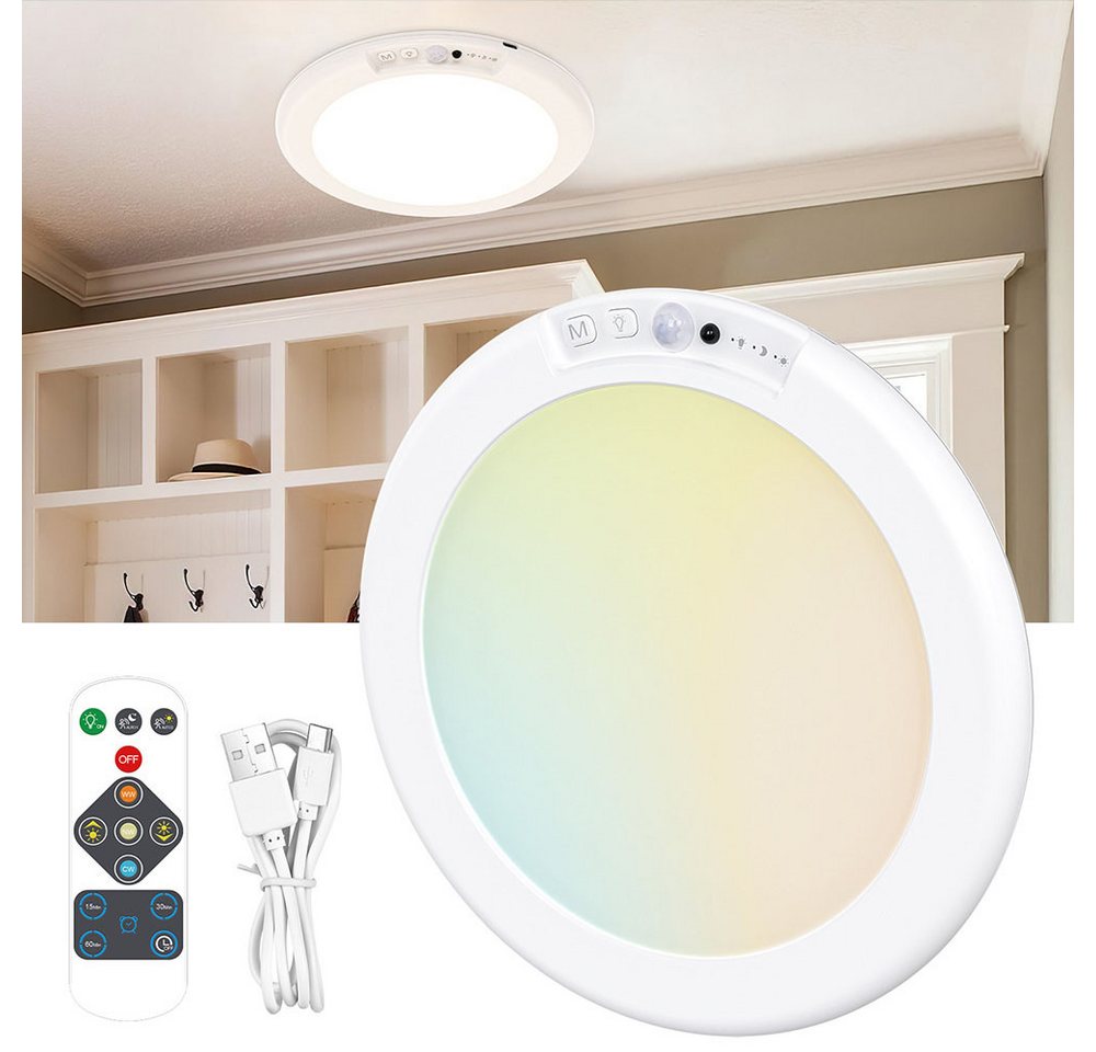 Lapalife LED Deckenleuchte Akku Deckenlampe mit Bewegungsmelder, 3 Farbtemperaturen,Dimmbar,Timer, LED fest integriert, Mit Fernbedienung, Kabellose, Magnetisch für Flur Küche Badzimmer Bild 3