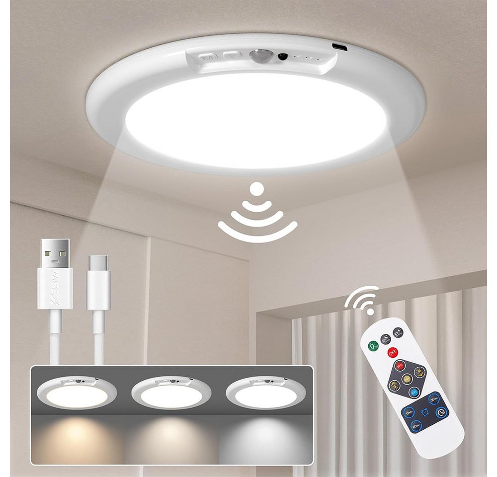 Lapalife LED Deckenleuchte Akku Deckenlampe mit Bewegungsmelder, 3 Farbtemperaturen,Dimmbar,Timer, LED fest integriert, Mit Fernbedienung, Kabellose, Magnetisch für Flur Küche Badzimmer Bild 5