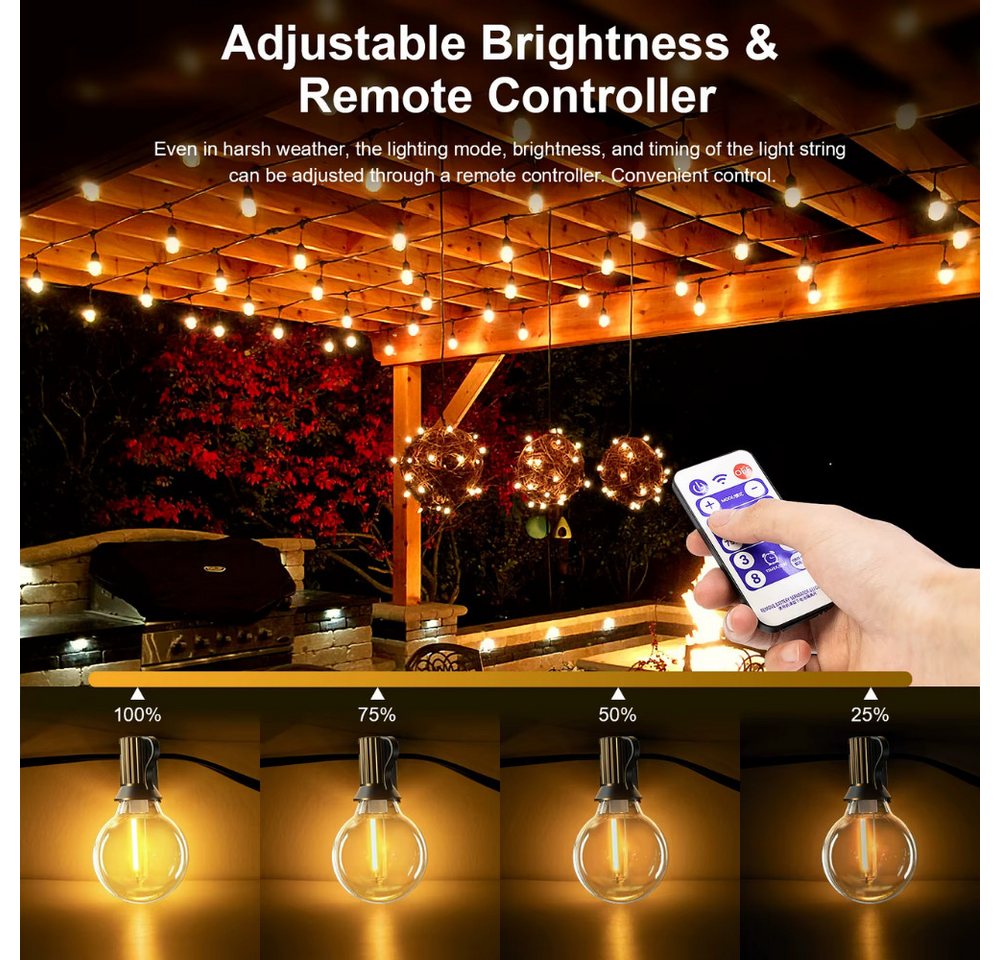Athlix LED-Lichterkette Solar-LED-Outdoor-Lichterkette mit Fernbedienung G40-Lampen, Vielseitige Lichtmodi, wasserdicht, IP65-Zertifizierung Bild 3