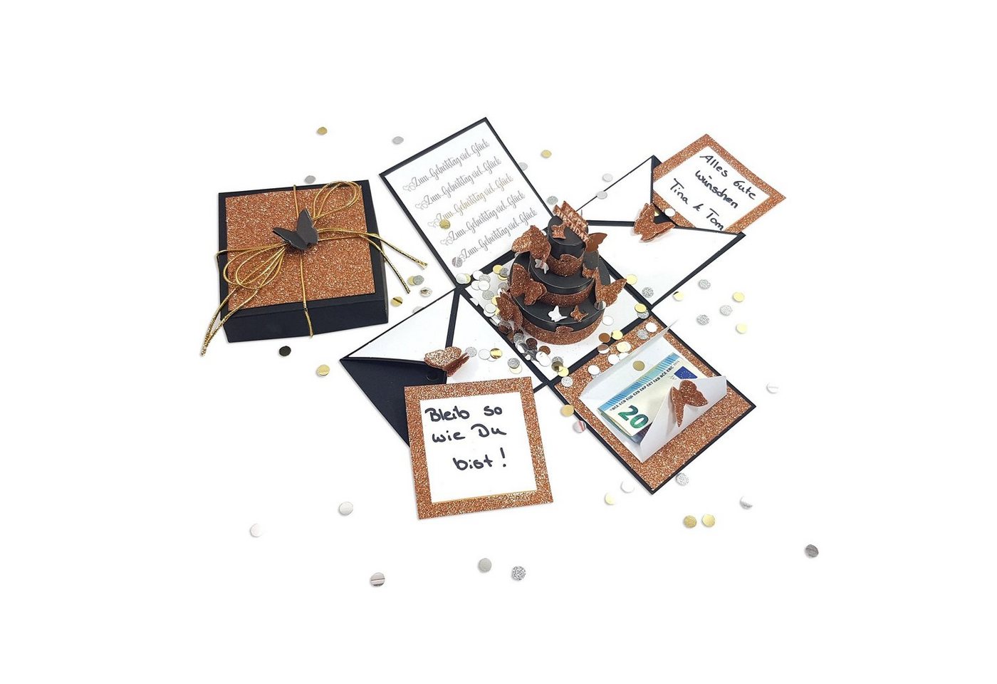 Frau WUNDERVoll Papierdekoration DIY Explosionsbox Happy Birthday Glitter/schwarz Bild 4