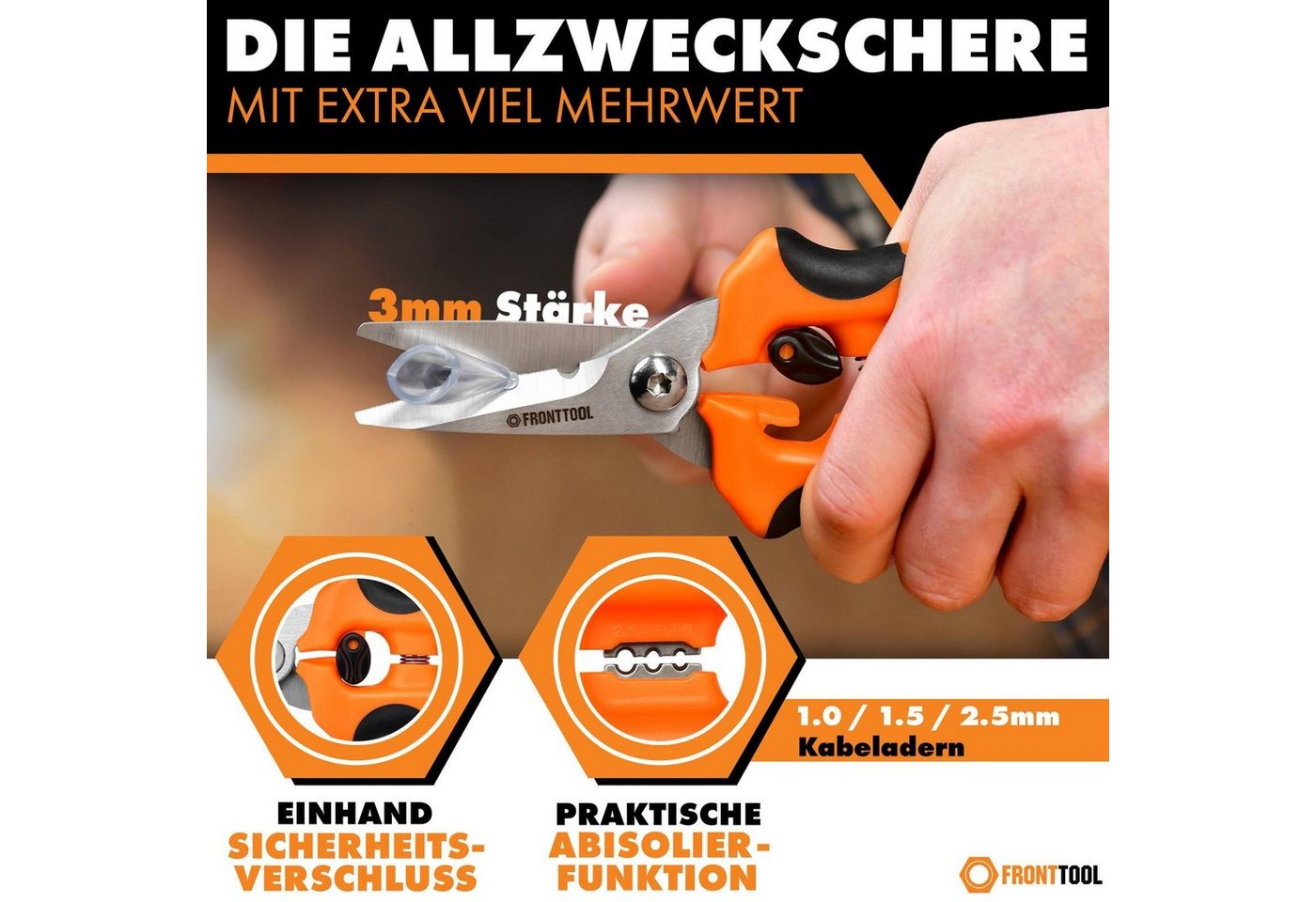 Fronttool Universalschere Universalschere Allzweckschere Multifunktionsschere Abisolier Funktion Bild 5