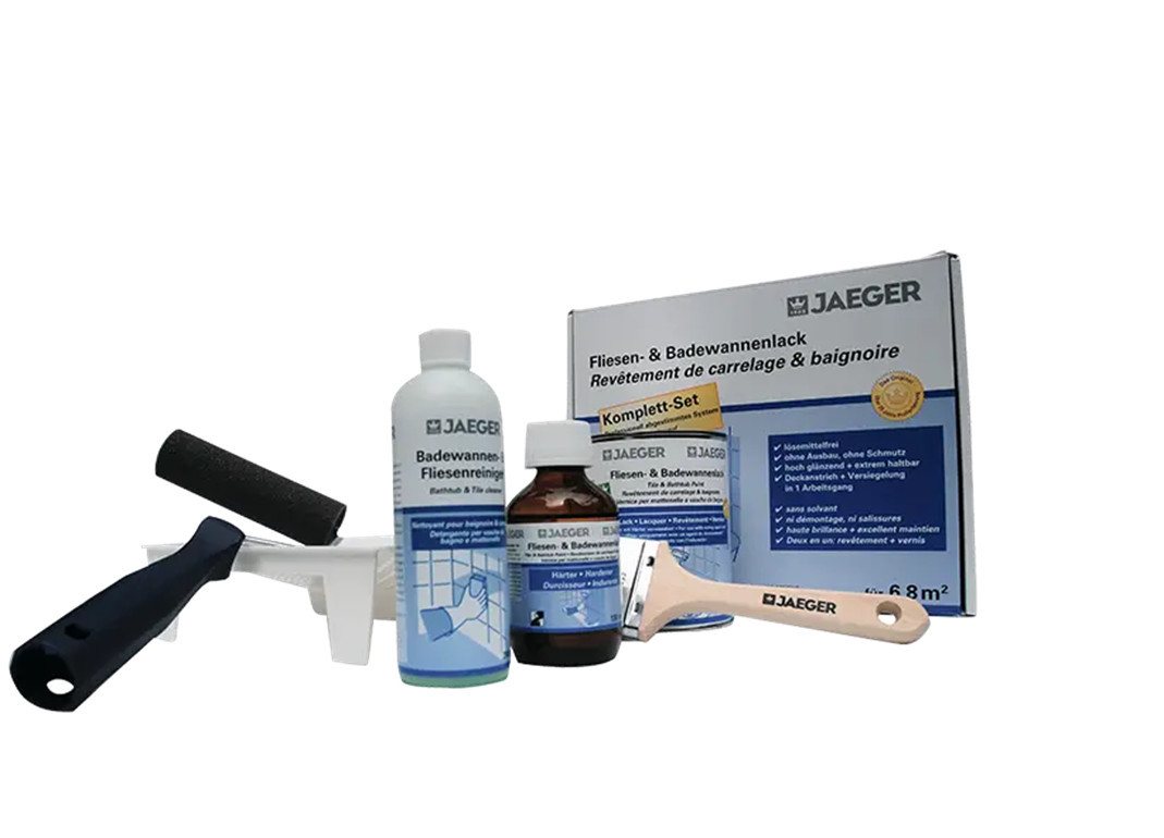 Jaegerlacke Lack Fliesen- & Badewannenlack 2K-Komplett-SET 897, Hochglänzend, lösemittelfrei, für 6,8 m²