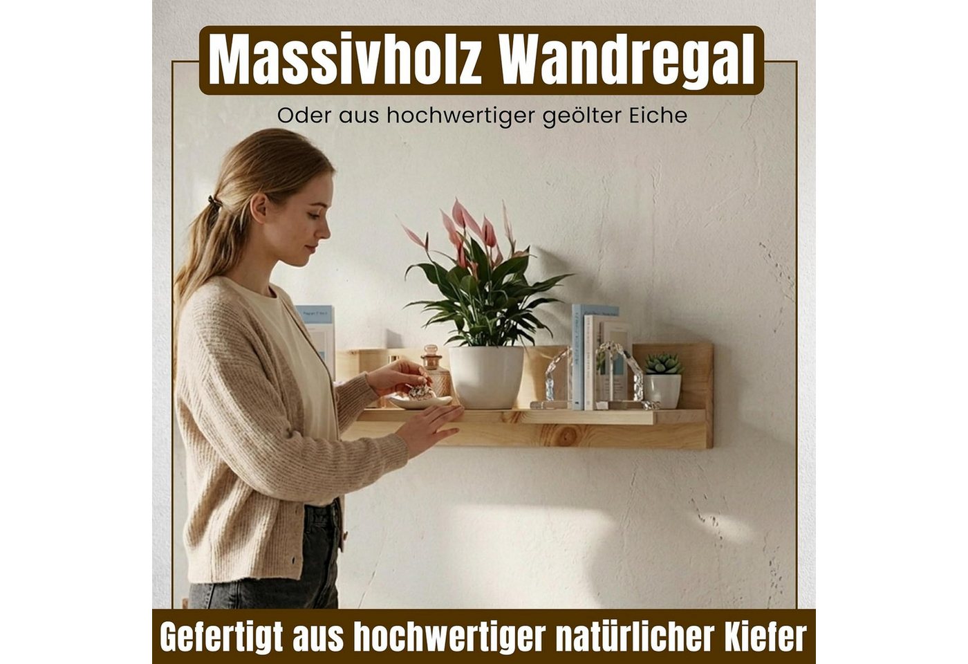 geborgenschlafen Wandregal aus Zirbenholz, 140 cm – naturbelassen – Massivholz – handgefertigt, Massivholz-Zirbe – naturbelassen & duftend Bild 3