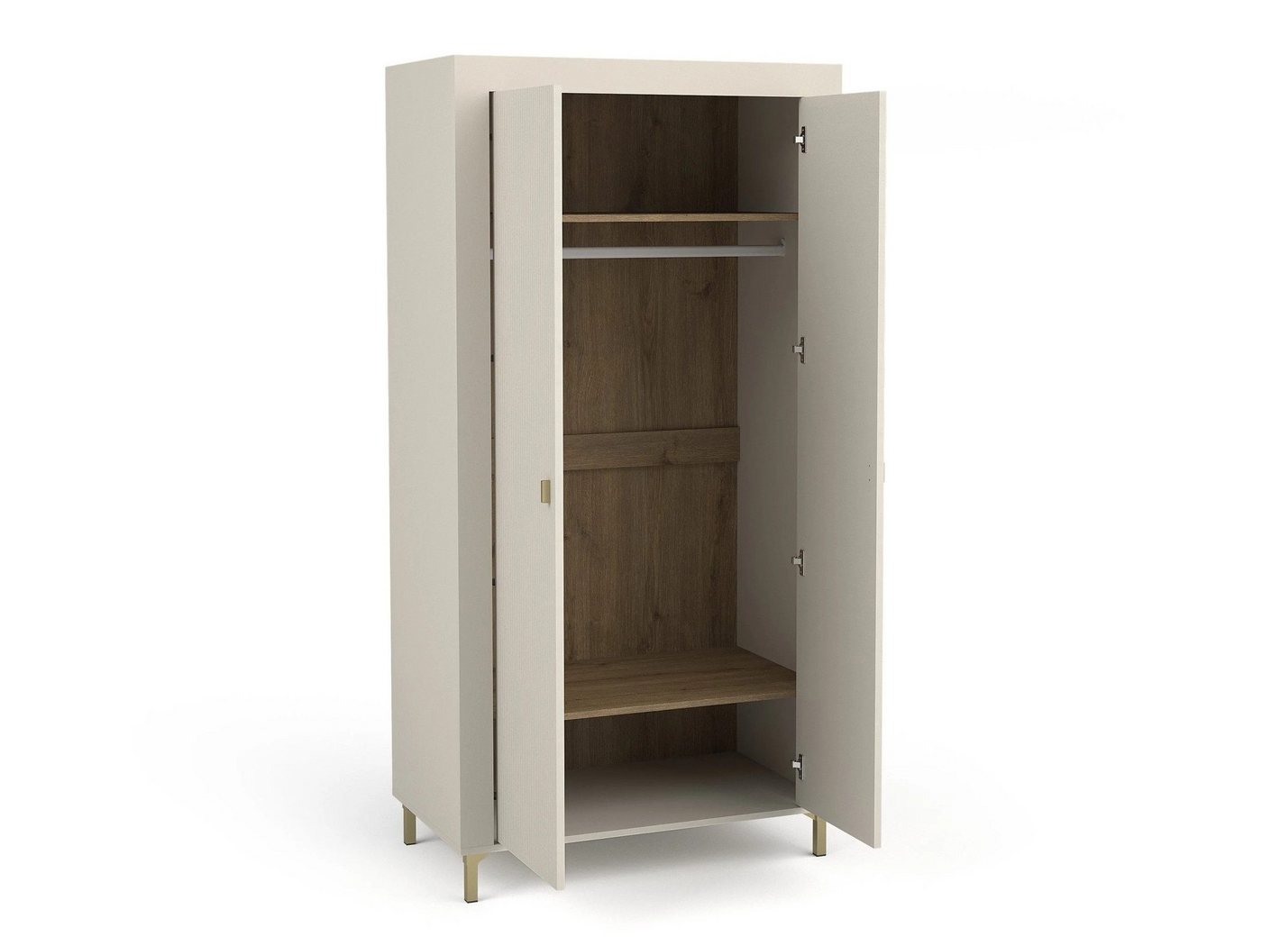 Beautysofa Drehtürenschrank Zweitürer Monta mit zwei Ablageflächen und einer Kleiderstange