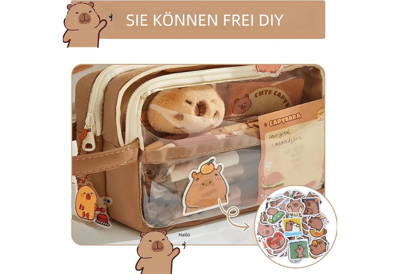 VEKROBOT Schreibgeräteetui Niedliche Federmappe Transparent großvolumig Multifunktional Schüler, (1-tlg., Niedliches tragbares Design), Großvolumige Federmappe mit breiter Öffnung Bild 2