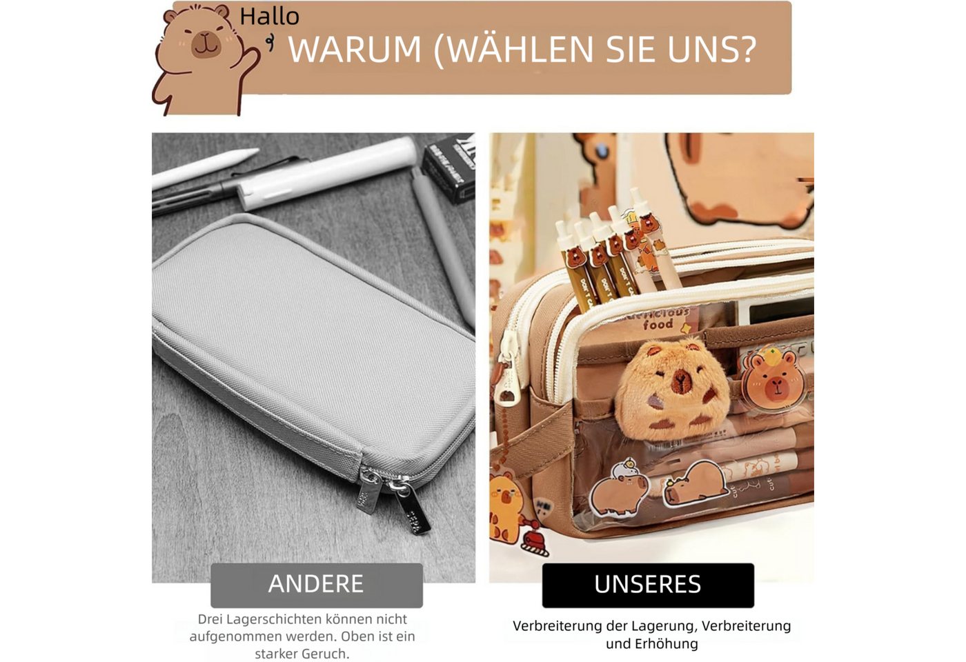 VEKROBOT Schreibgeräteetui Niedliche Federmappe Transparent großvolumig Multifunktional Schüler, (1-tlg., Niedliches tragbares Design), Großvolumige Federmappe mit breiter Öffnung Bild 3