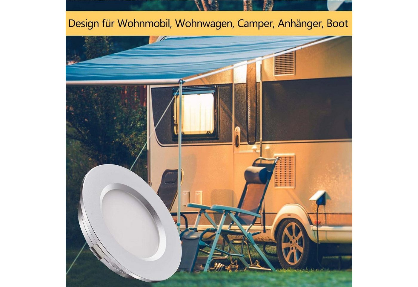 Rosnek LED Einbaustrahler 12V 3W, superflache Wohnmobil Deckenleuchte aus Alu, Vollaluminium, Warmweiß, Neutralweiß, Kaltweiß für Camper & Boot