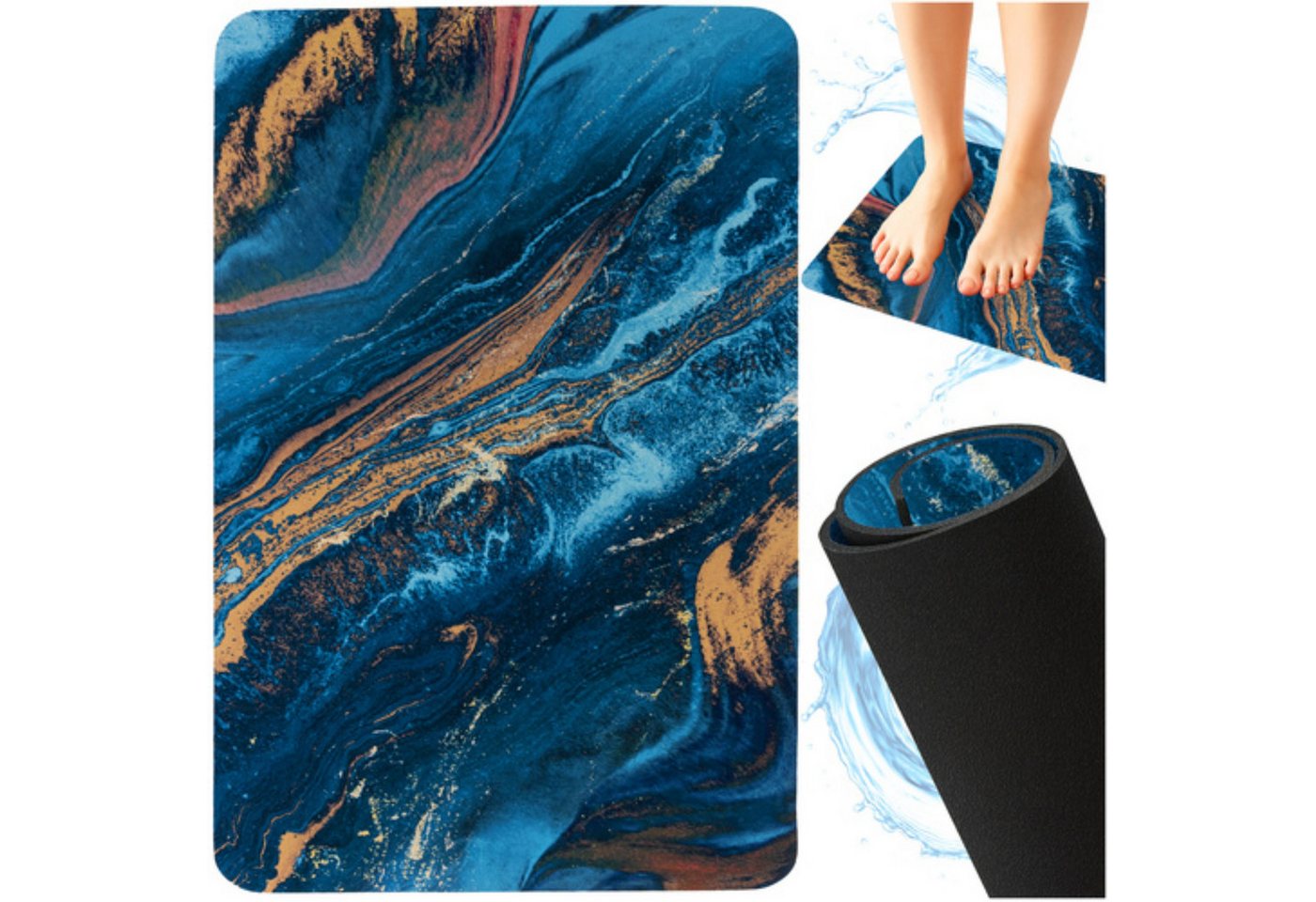 Ruhhy Badematte Badezimmermatte 60x40 cm rutschfest saugfähig schnelltrocknend, Saugfähige Oberfläche, Rutschfeste Unterseite, Schnelltrocknendes Material, Schnelltrocknend, Rutschfest, Feuchtigkeitsabsorbierend, Polyester, Gummi, Rutschhemmend Wasseraufnehmend Formstabil Bild 3