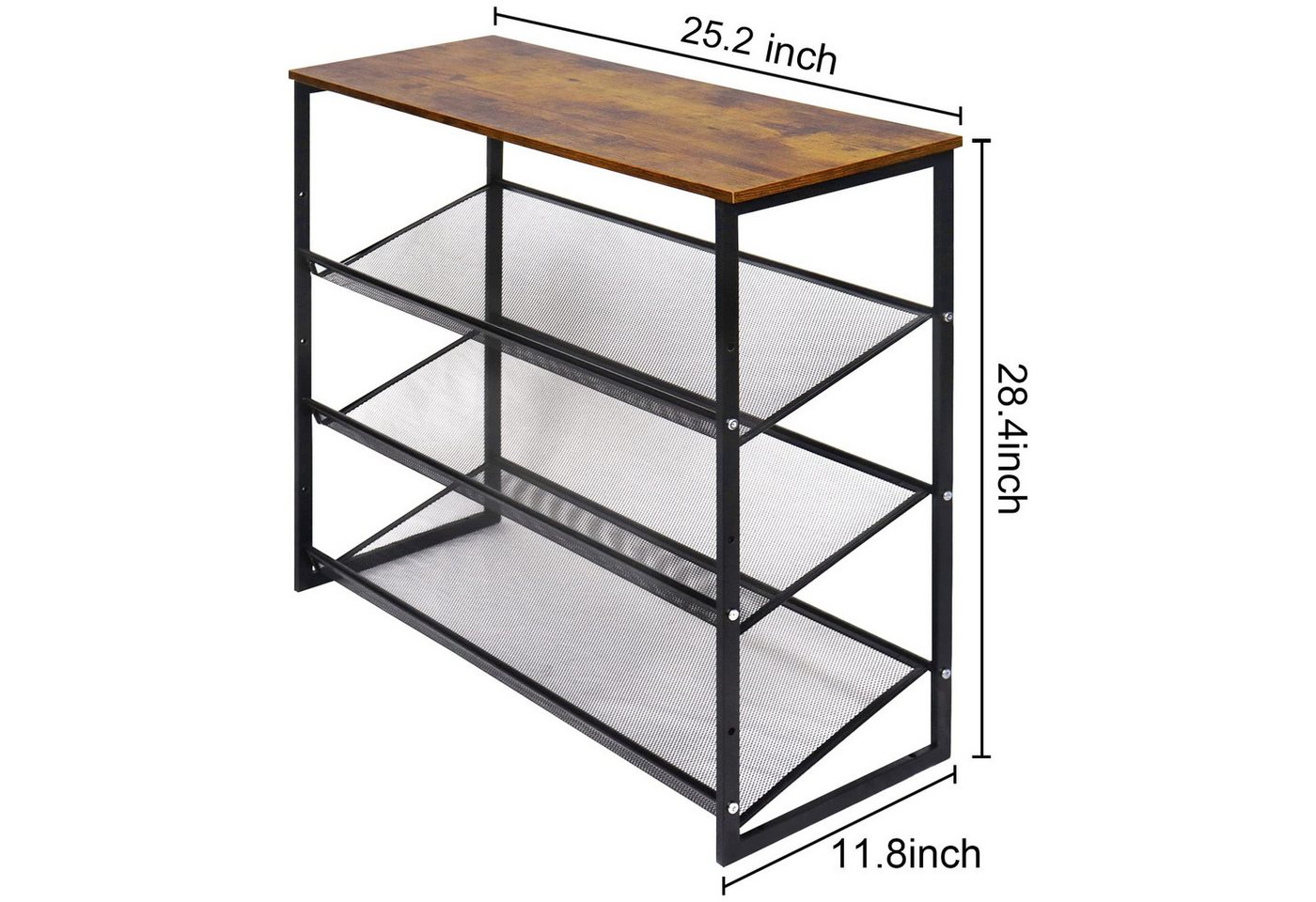 SURFOU Schuhregal Schuhregal schmal, Schuhregal platzsparend - 4 Ebenen mit Holzablage, Schuhregal holz, Schuhablage, Schuhregal klein, Schuhregal mit 4 verstellbaren Gitterablagen, Holzplatte und Metallrahmen, Platz für bis zu 16 Paar Schuhe, ideal für Flur, Eingangsbereich und Schlafzimmer 1-tlg., 63,5 x 30 x 71 cm, Verstellbar Bild 5