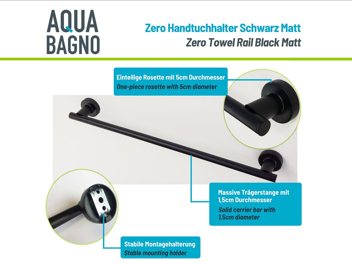 Aqua Bagno Handtuchhalter Aqua Bagno ZERO Handtuchhalter schwarz matt 50cm lang Bild 3