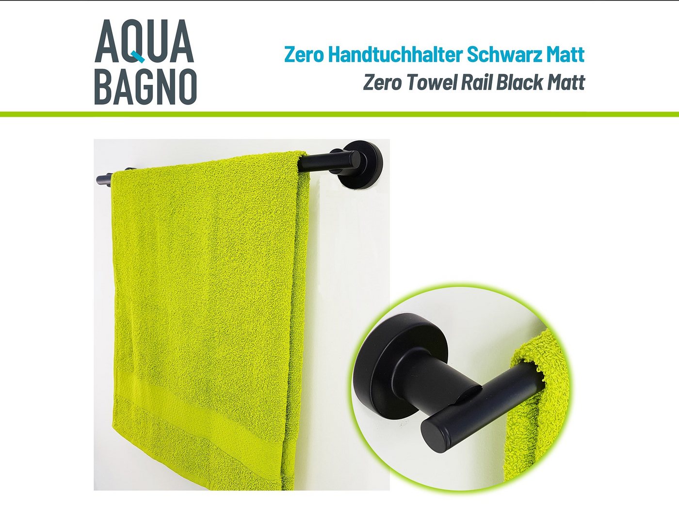 Aqua Bagno Handtuchhalter Aqua Bagno ZERO Handtuchhalter schwarz matt 50cm lang Bild 4