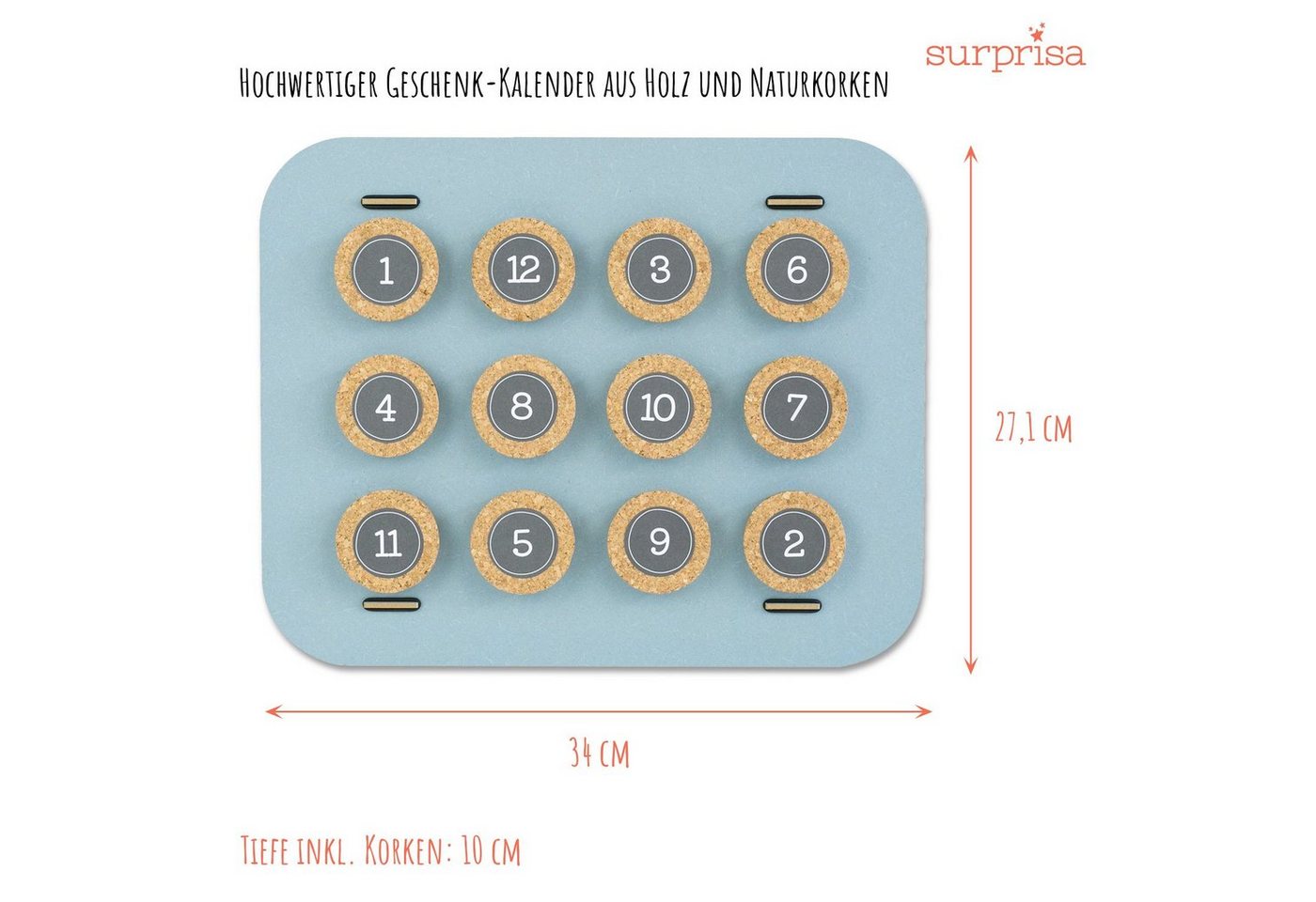 SURPRISA Kalender zum Selbstbasteln Geschenk-Kalender mit 12 Fächern zum Geburtstag, Geburt oder Hochzeit, Kreative Geschenkverpackung für individuelle Geschenke