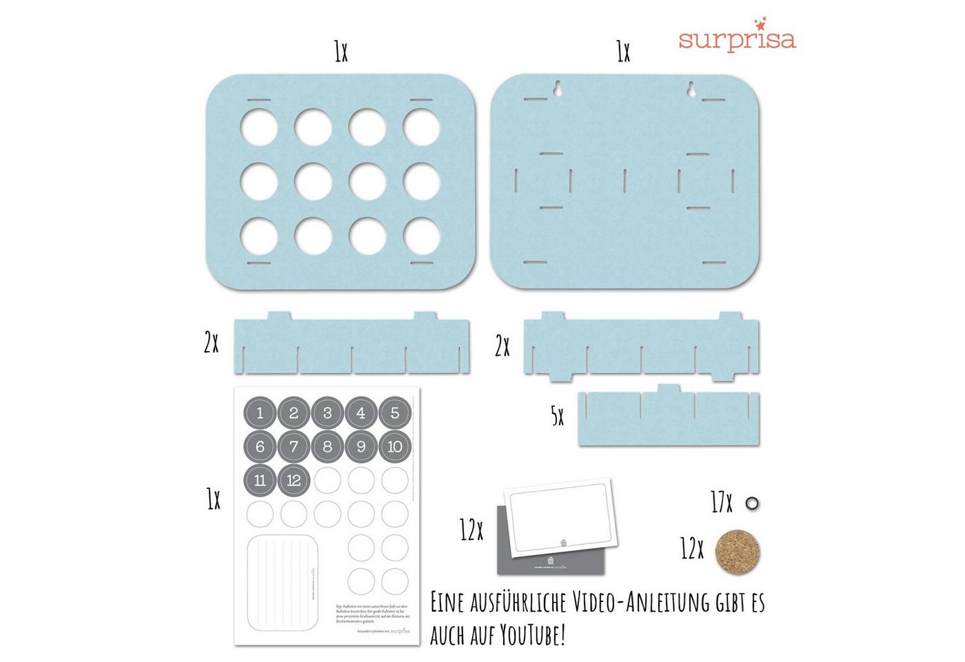 SURPRISA Kalender zum Selbstbasteln Geschenk-Kalender mit 12 Fächern zum Geburtstag, Geburt oder Hochzeit, Kreative Geschenkverpackung für individuelle Geschenke Bild 2