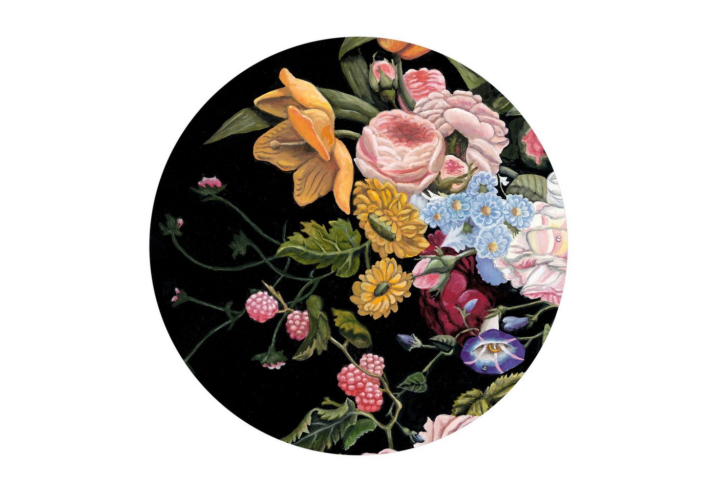 Bilderdepot24 Teppich Vinyl Wohnzimmer Schlafzimmer Flur Küche Blumen modern, rund - bunt glatt, nass wischbar (Küche, Tierhaare) - Saugroboter & Bodenheizung geeignet