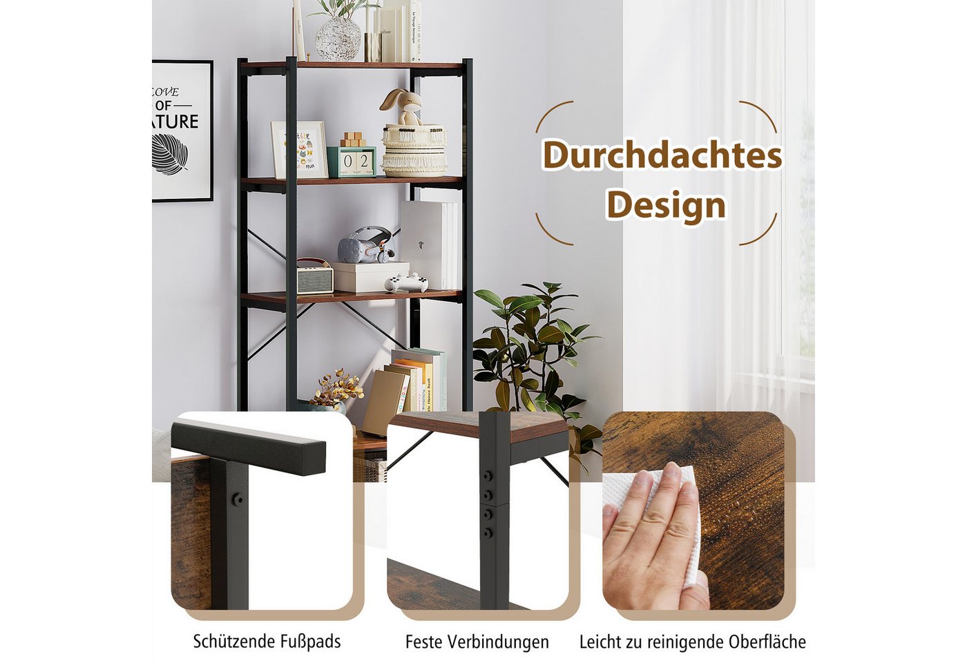 KOMFOTTEU Bücherregal, Standregal mit 5 Ebenen Bild 4