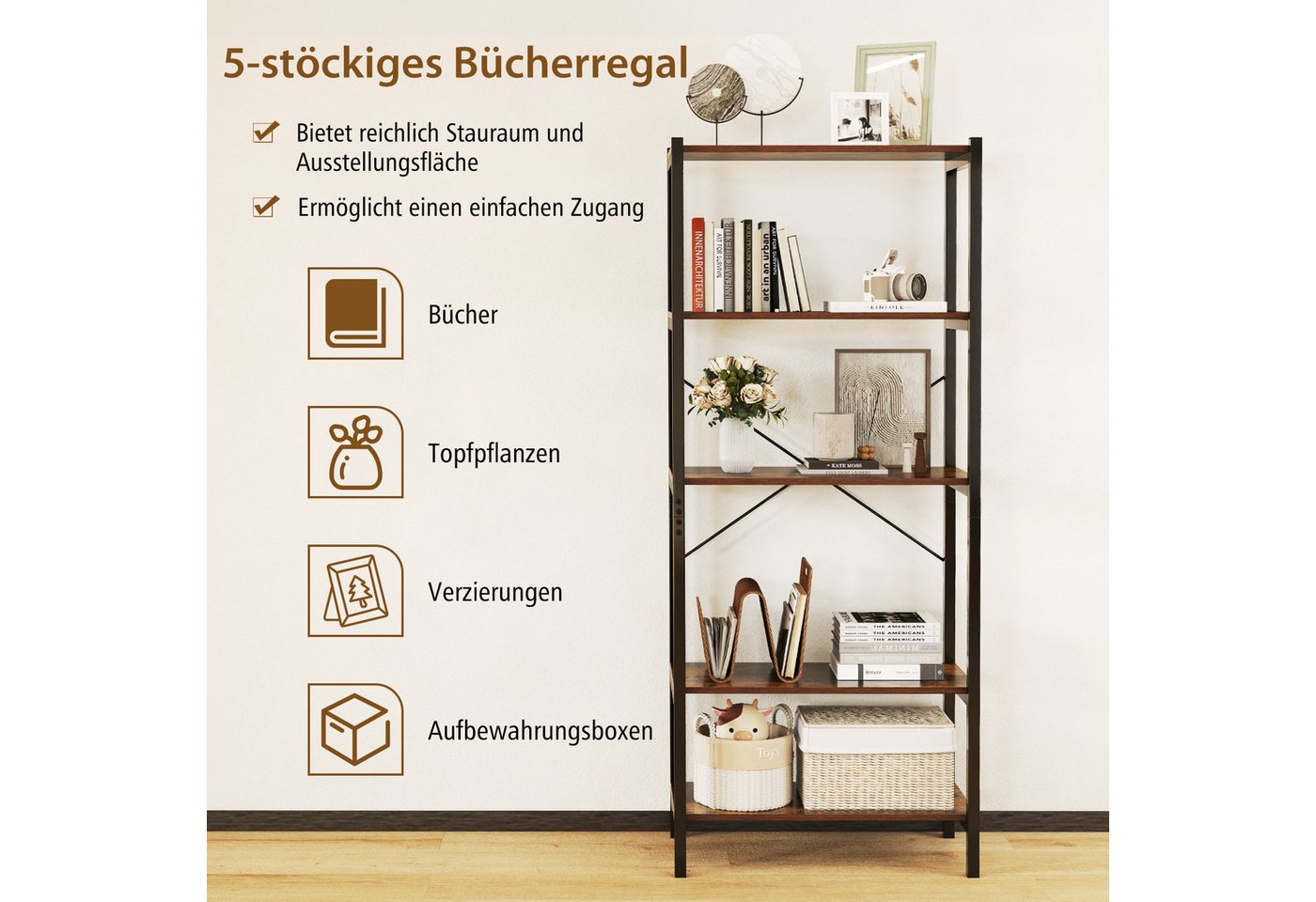 KOMFOTTEU Bücherregal, Standregal mit 5 Ebenen Bild 5