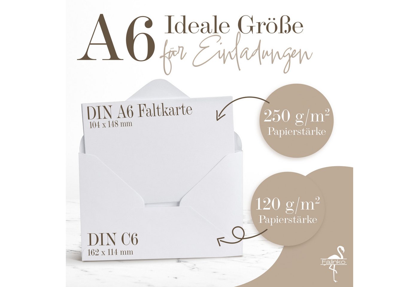 Falinko Briefumschlag 50x Faltkarten mit Umschlag weiß, Din A6/C6 I neutrale Grußkarten mit Umschlag (Kraftpapier, 50er Set)