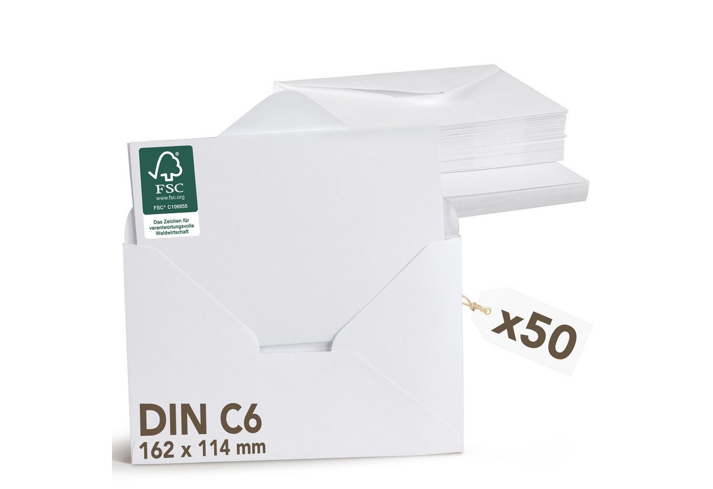 Falinko Briefumschlag 50x Faltkarten mit Umschlag weiß, Din A6/C6 I neutrale Grußkarten mit Umschlag (Kraftpapier, 50er Set) Bild 2