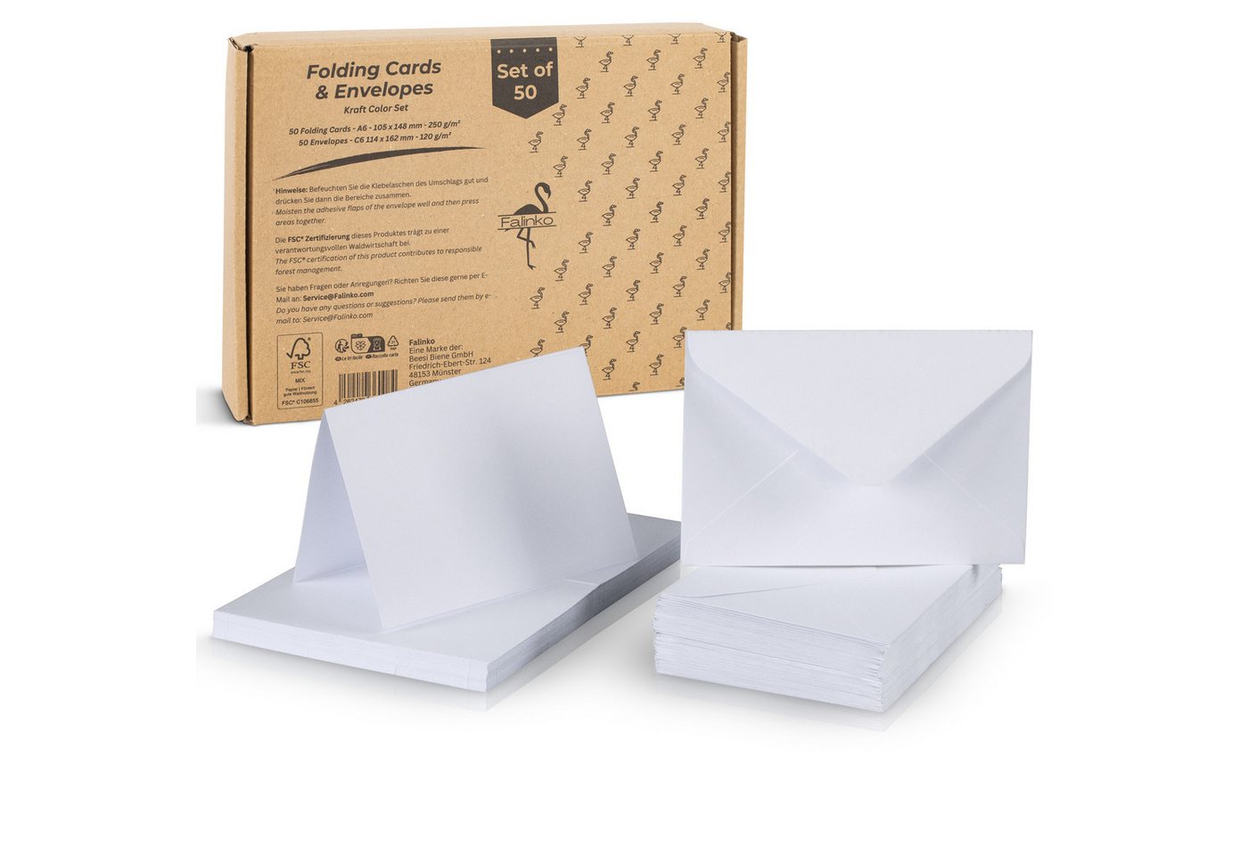 Falinko Briefumschlag 50x Faltkarten mit Umschlag weiß, Din A6/C6 I neutrale Grußkarten mit Umschlag (Kraftpapier, 50er Set) Bild 3