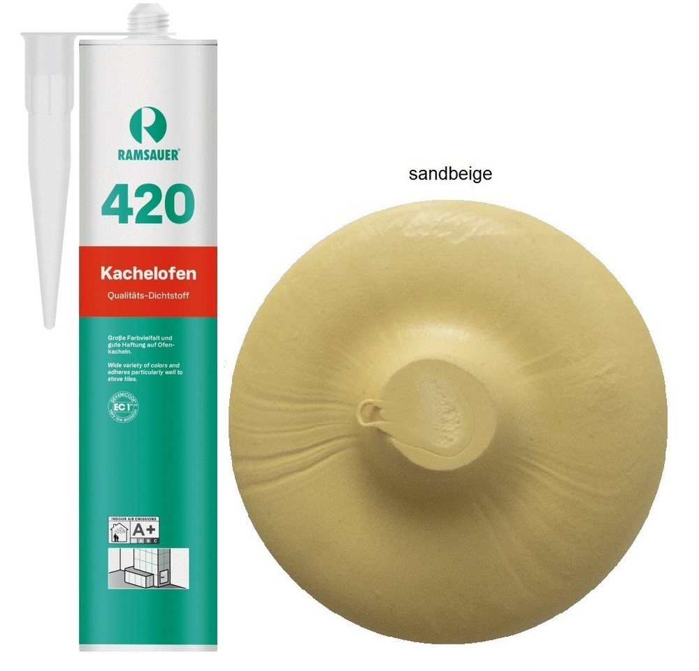 Ramsauer Dichtstoff Ramsauer 420 Kachelofen Acryl Dichtstoff 310ml Kartusche sandbeige, gebrauchsfertig, geruchsneutral, hitzefest und brandbeständig, siliconfrei