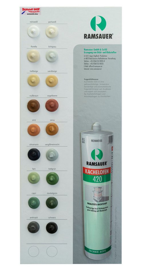 Ramsauer Dichtstoff Ramsauer 420 Kachelofen Acryl Dichtstoff 310ml Kartusche sandbeige, gebrauchsfertig, geruchsneutral, hitzefest und brandbeständig, siliconfrei Bild 2