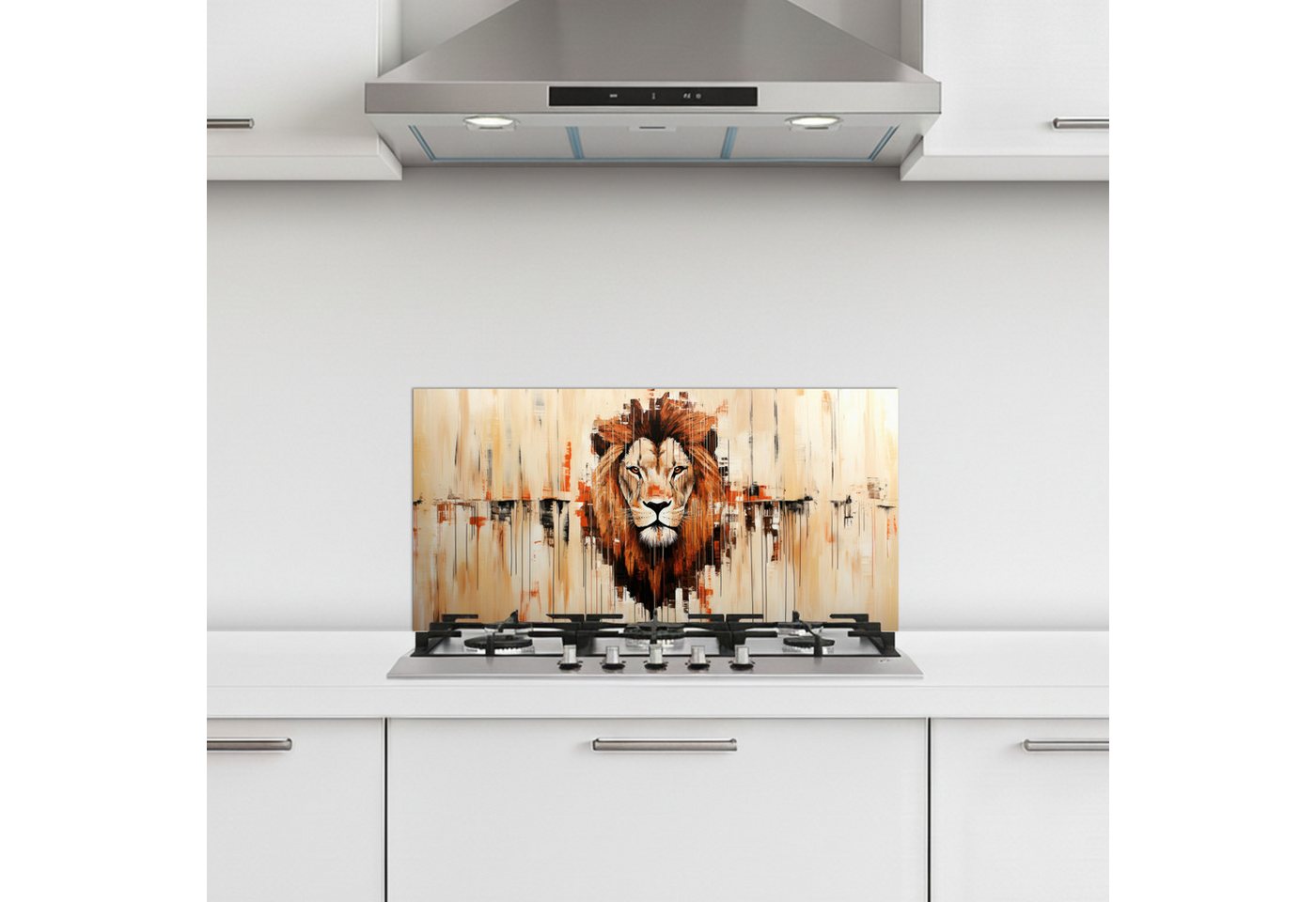 KitchenYeah Küchenrückwand selbstklebend (keine Folie) Löwenkopf - Leinen - Creme, (1-tlg), Küchenrückwand, Spritzschutz, Kitchen, 60x30 cm
