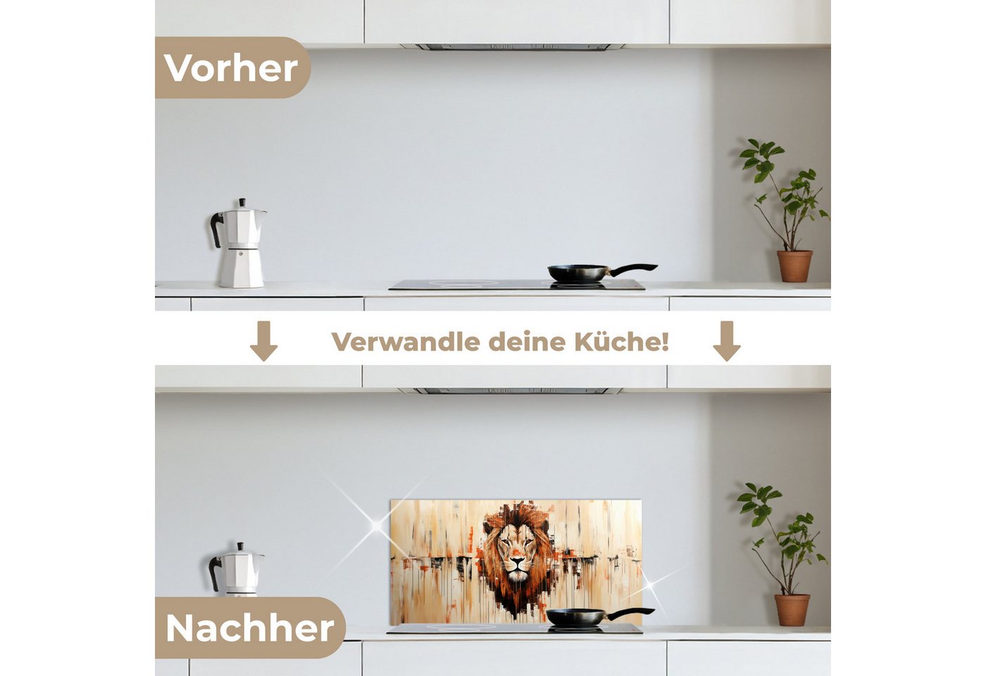KitchenYeah Küchenrückwand selbstklebend (keine Folie) Löwenkopf - Leinen - Creme, (1-tlg), Küchenrückwand, Spritzschutz, Kitchen, 60x30 cm Bild 5
