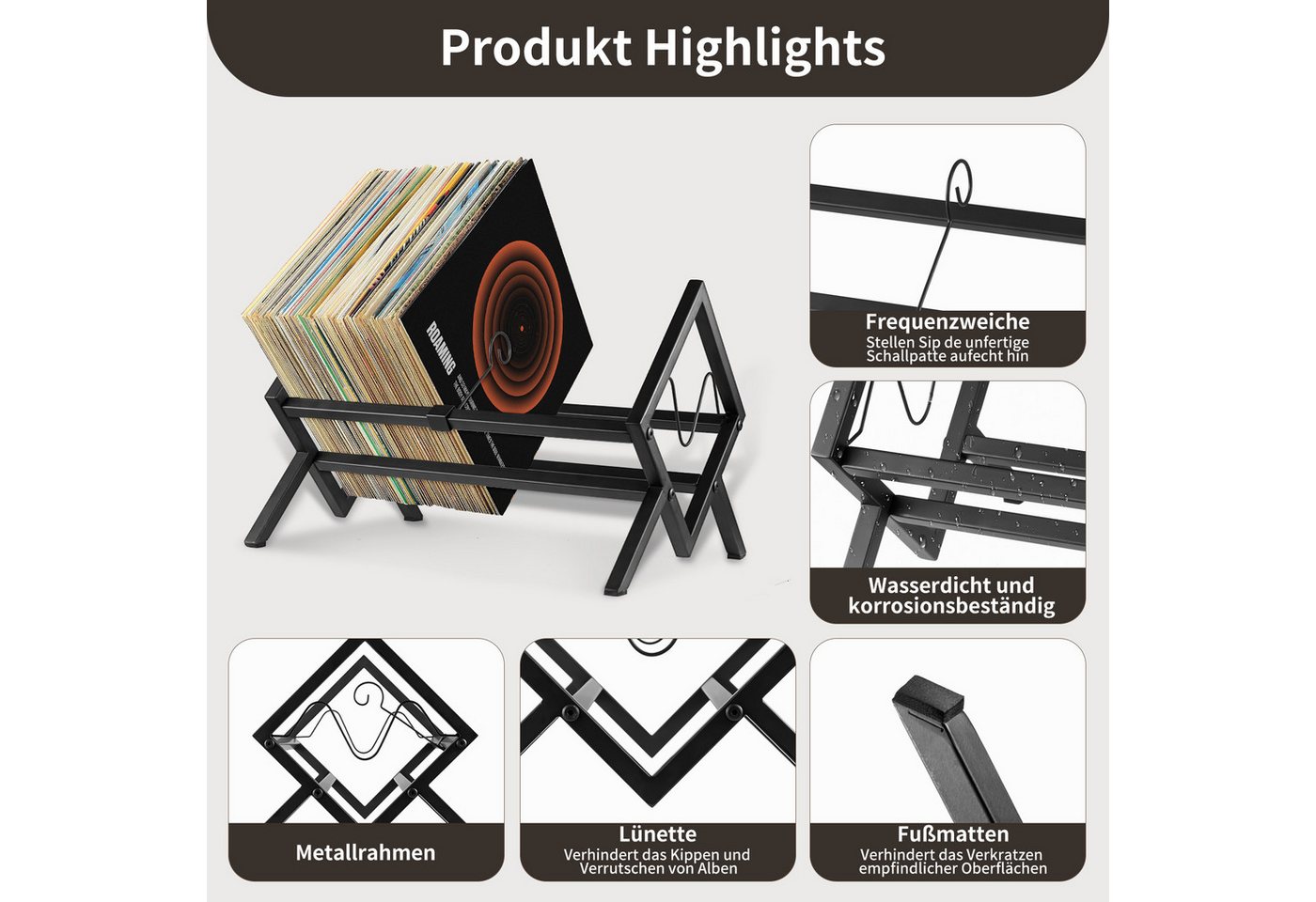 Youyijia Plattenständer Schallplatten Aufbewahrung LP Schallplatten Regal Plattenständer