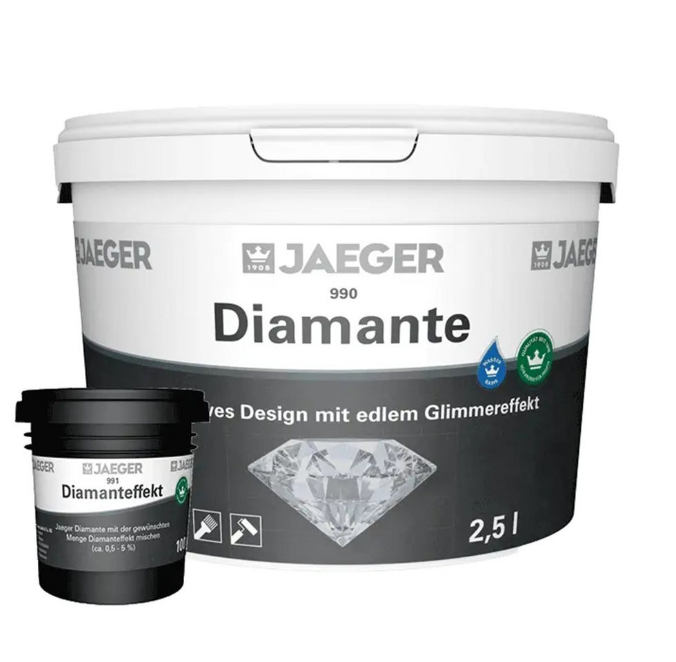 Jaegerlacke Wand- und Deckenfarbe DIAMANTE 990 dekorative Wandfarbe mit edlem Glitzereffekt, wasserverdünnbar, Grundfarbe in weiss oder anthrazit Bild 3