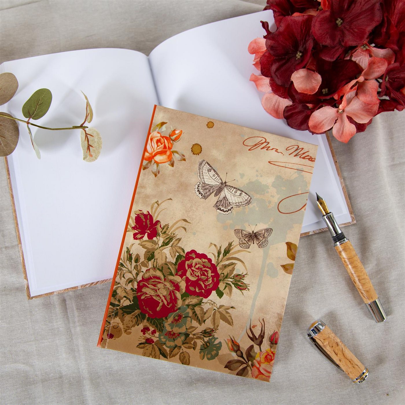 Logbuch-Verlag Notizbuch Kleines Nostalgie Notizbuch DIN A5 beige rosa floral mit Rosen &