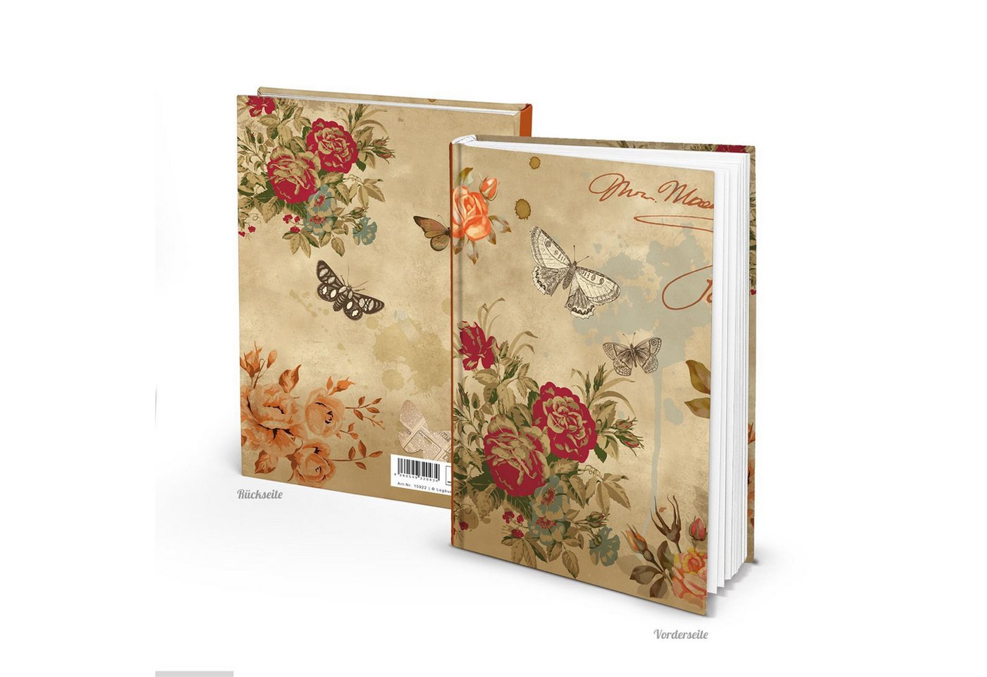 Logbuch-Verlag Notizbuch Kleines Nostalgie Notizbuch DIN A5 beige rosa floral mit Rosen & Bild 2
