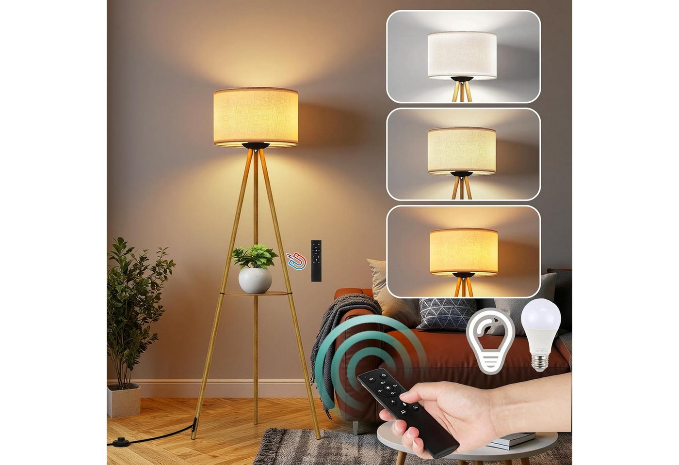 TLGREEN Stehlampe Dimmbar mit Fernbedienung & Ablage, 3 Farbtemperaturen, Timer & Memory Funktion, Stabiles Dreibein Design, Für Wohnzimmer, Schlafzimmer, Büro, E27 Fassung Bild 4