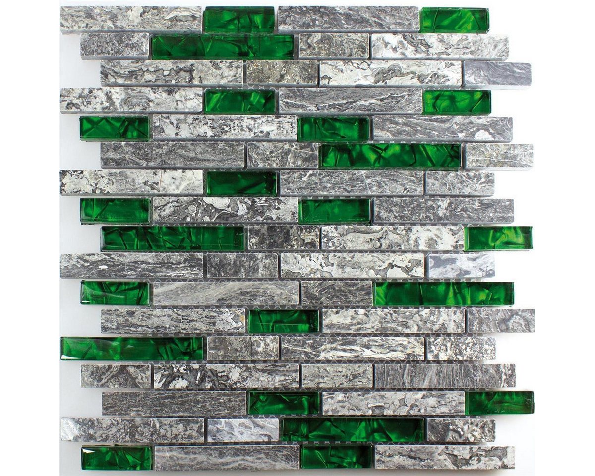 Mosafil Mosaikfliesen Glas Naturstein Mosaik Fliesen Manavgat Brick, Naturstein-Glas 30.000x29.000, grau-grün, Wasserfest Bild 2