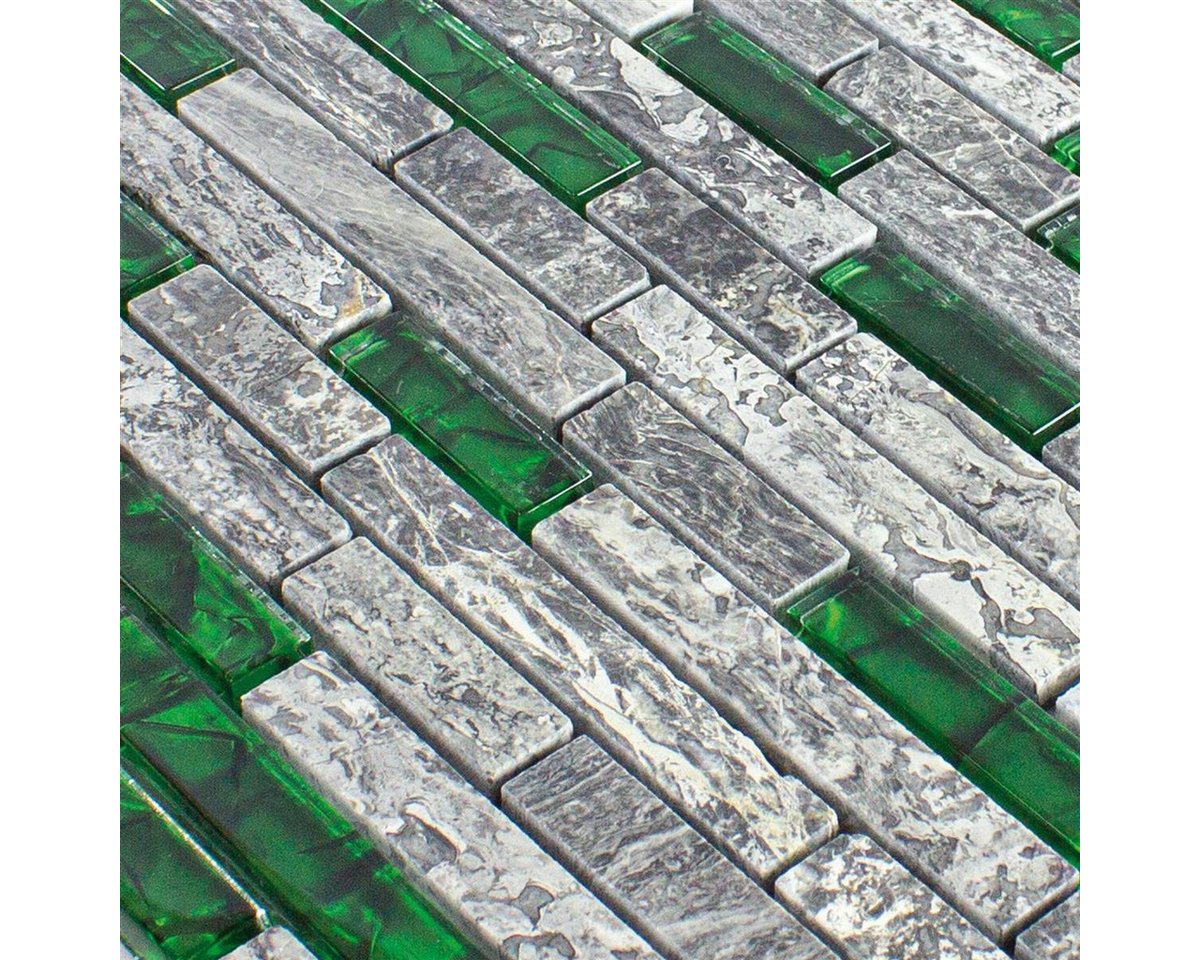 Mosafil Mosaikfliesen Glas Naturstein Mosaik Fliesen Manavgat Brick, Naturstein-Glas 30.000x29.000, grau-grün, Wasserfest Bild 3
