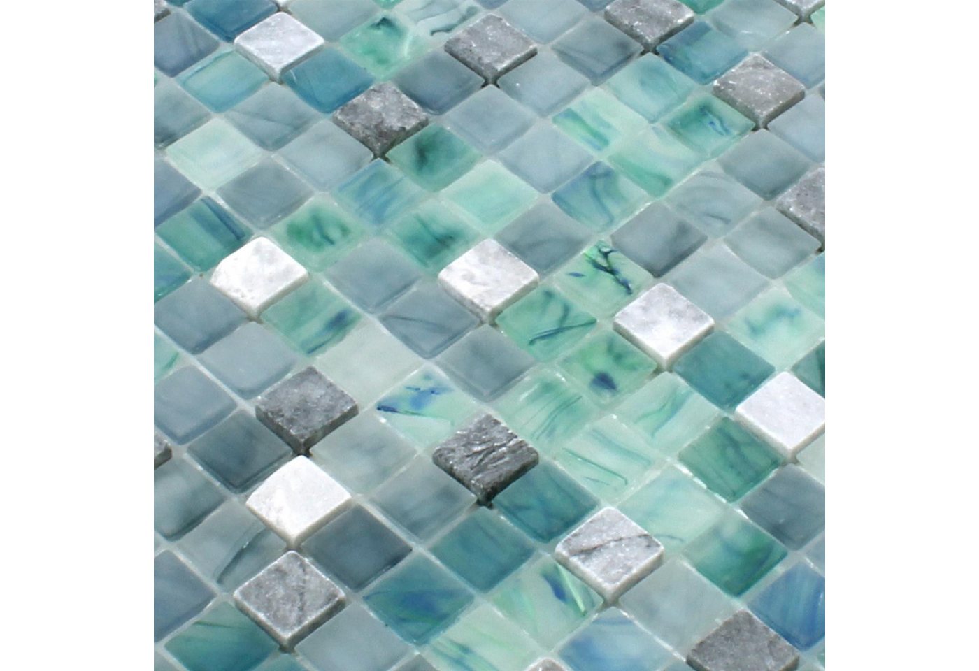 Mosafil Mosaikfliesen Mosaikfliesen Mayon Glas Marmor Mix Seegrün, Naturstein-Glas 29.500x29.500, grau-seegrün, Verlegefertig auf ein Netz geklebt - Frostsicher - Wasserfest