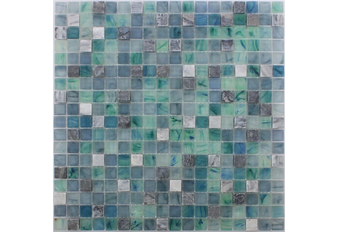 Mosafil Mosaikfliesen Mosaikfliesen Mayon Glas Marmor Mix Seegrün, Naturstein-Glas 29.500x29.500, grau-seegrün, Verlegefertig auf ein Netz geklebt - Frostsicher - Wasserfest Bild 3