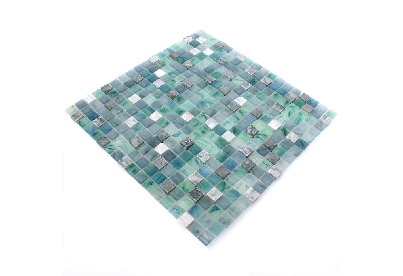 Mosafil Mosaikfliesen Mosaikfliesen Mayon Glas Marmor Mix Seegrün, Naturstein-Glas 29.500x29.500, grau-seegrün, Verlegefertig auf ein Netz geklebt - Frostsicher - Wasserfest Bild 4