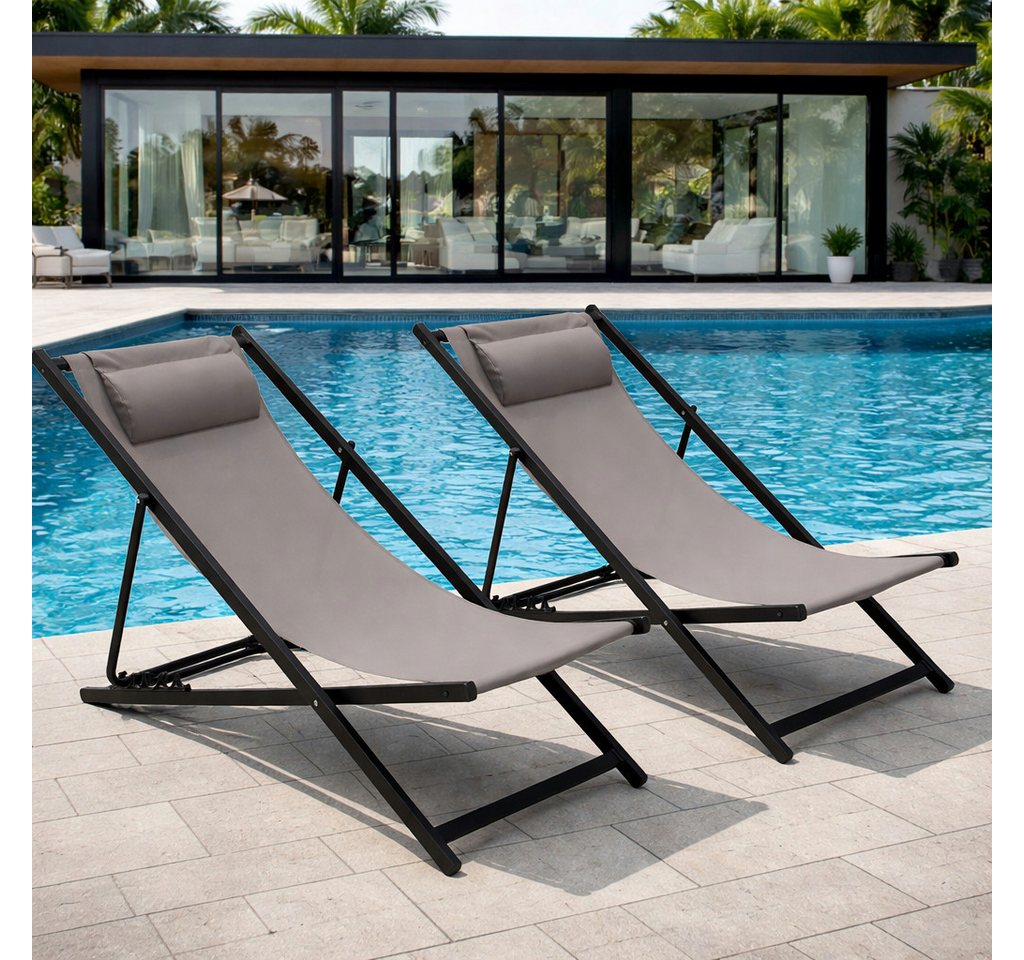 DEGAMO Gartenliege IBIZA, Set, 2-teilig, Aluminium anthrazit, Kunstgewebe grau, wetterfest, faltbar