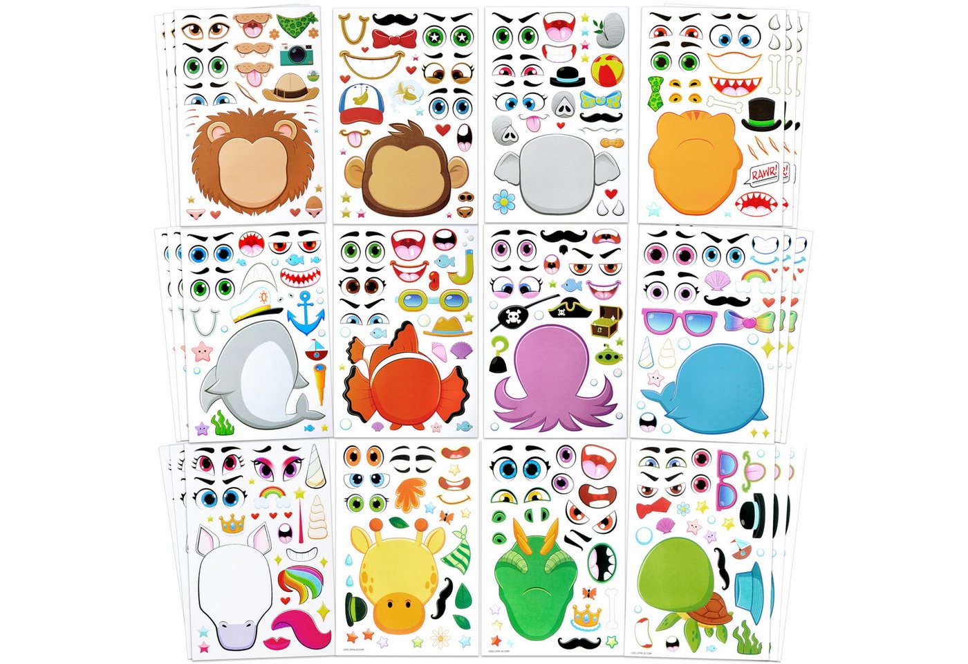 JOYIN Aufkleber JOYIN 36 Stück Tier Aufkleber Kinder, Sticker Set, Make-a-Face, (36tlg)