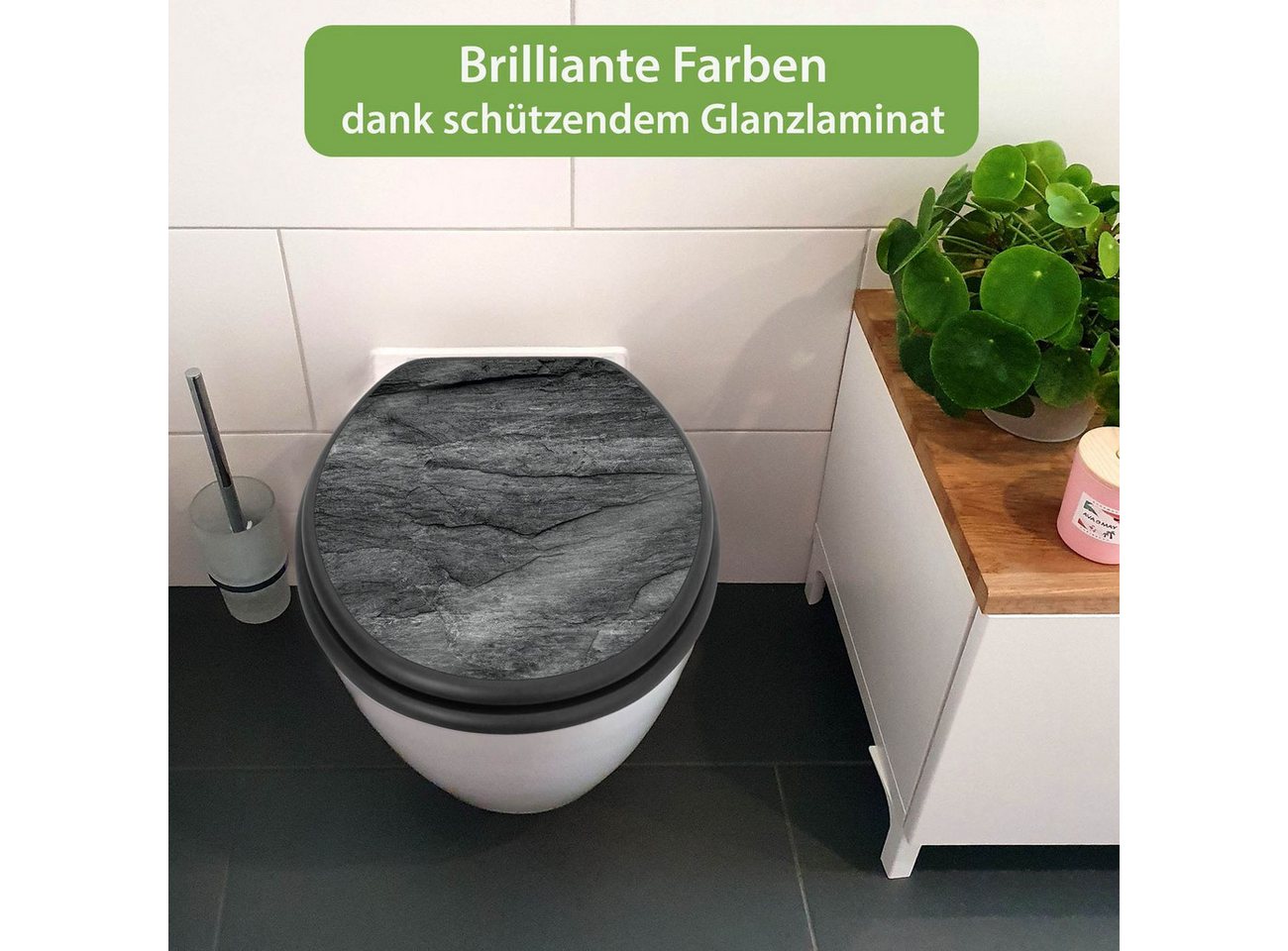 banjado WC-Sitz Anthrazit mit Absenkautomatik Motiv Schiefer Platte 1 (umweltfreundliches Material, integrierte Absenkautomatik), 46,5 x 38 x 5 cm