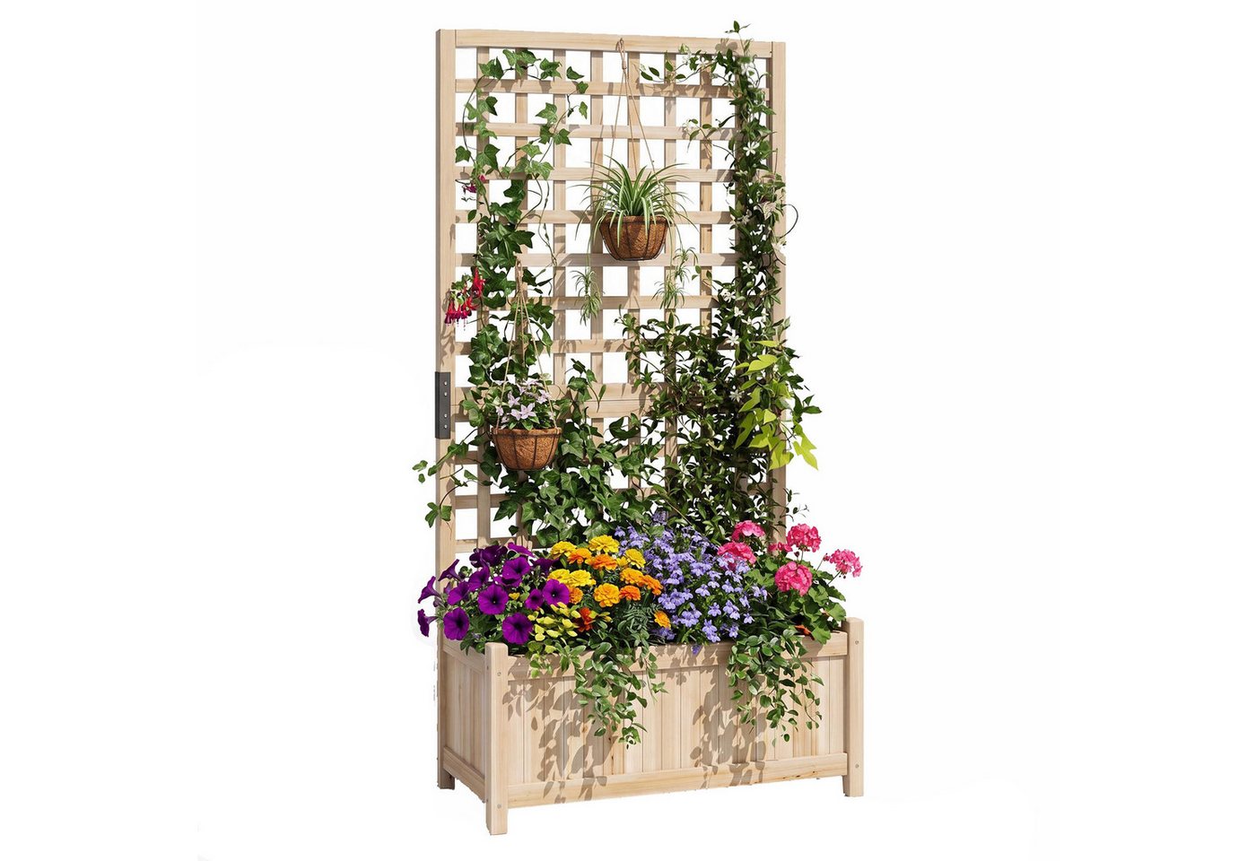 KOMFOTTEU Blumenkasten, Pflanzkasten mit Rankgitter, Spalier & Drainagelöchern