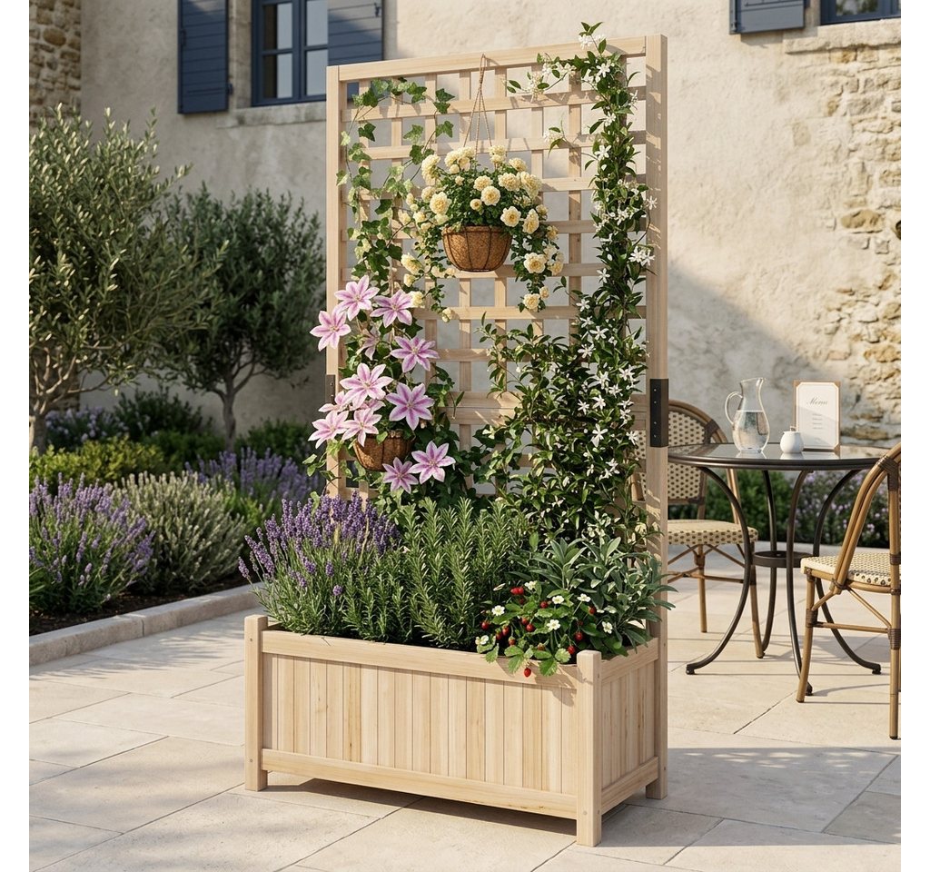 KOMFOTTEU Blumenkasten, Pflanzkasten mit Rankgitter, Spalier & Drainagelöchern Bild 2