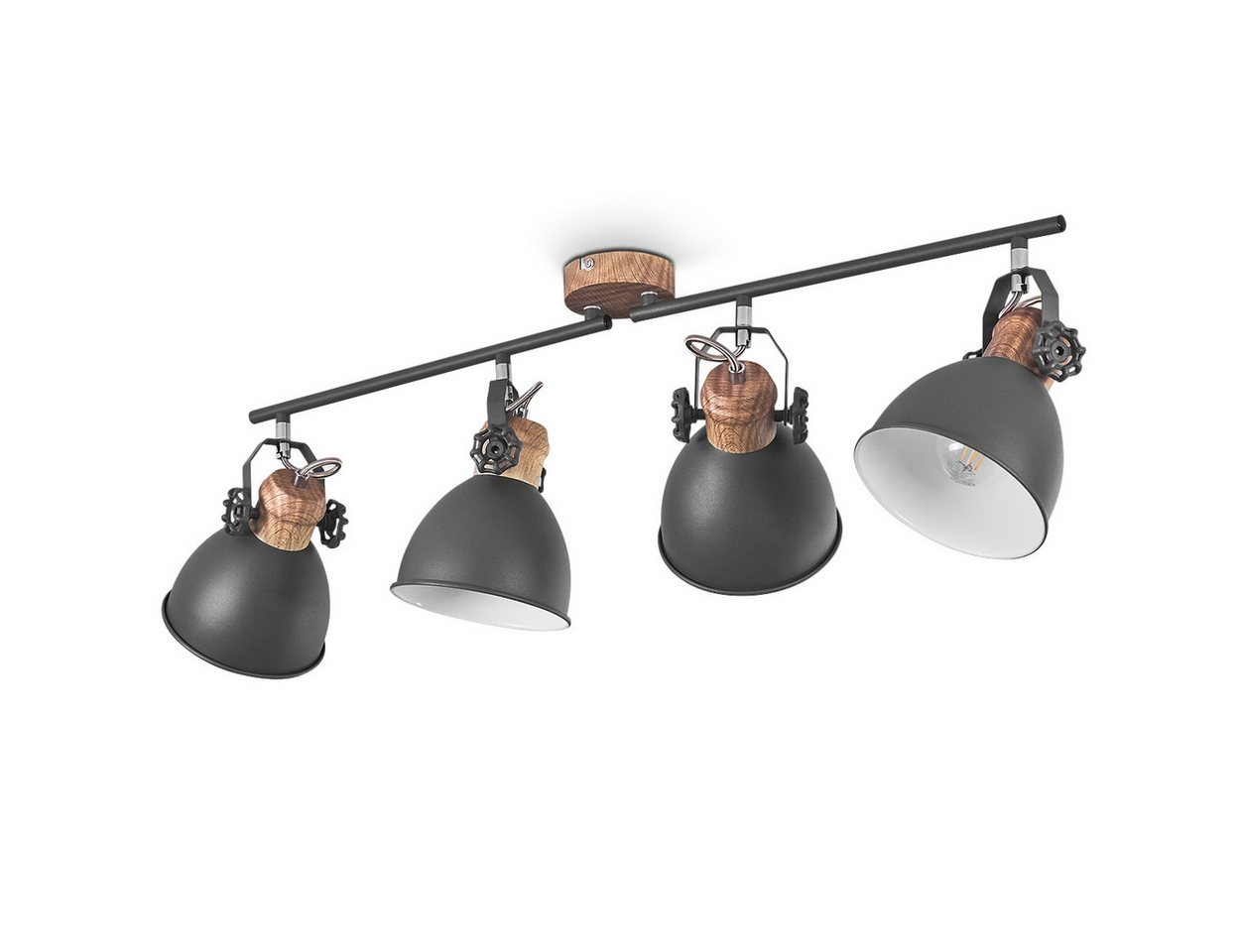 hofstein Deckenleuchte »Verago« industrielle Deckenlampe aus Metall in grau/holzoptik, ohne Leuchtmittel, 4xE27, ØSchirm 15cm, Höhe 26, 5cm, beliebig dreh-/schwenkbar
