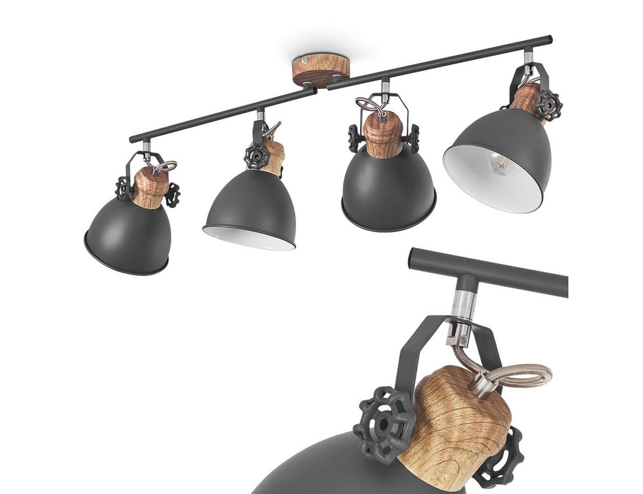 hofstein Deckenleuchte »Verago« industrielle Deckenlampe aus Metall in grau/holzoptik, ohne Leuchtmittel, 4xE27, ØSchirm 15cm, Höhe 26, 5cm, beliebig dreh-/schwenkbar Bild 2