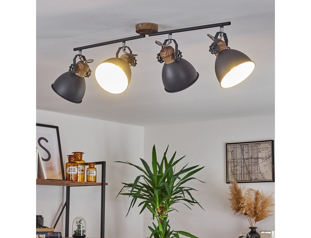 hofstein Deckenleuchte »Verago« industrielle Deckenlampe aus Metall in grau/holzoptik, ohne Leuchtmittel, 4xE27, ØSchirm 15cm, Höhe 26, 5cm, beliebig dreh-/schwenkbar Bild 3
